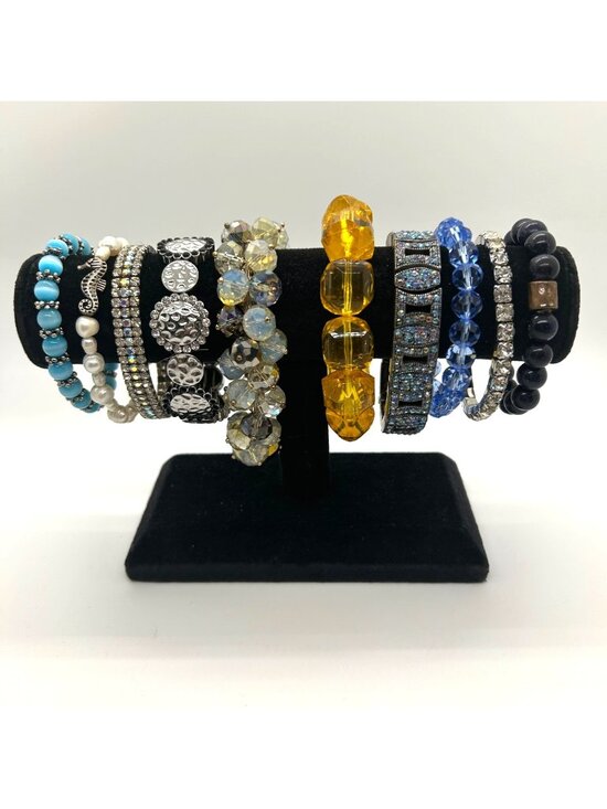 Estate Jewelry - Beaded Stretch Bracelets Lot 10 Rhinestone Boho Stackable Fashion Jewelry